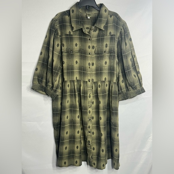 Dresses & Skirts - IVY JANE Green Plaid Button-Up Dress size L brand new with out tags